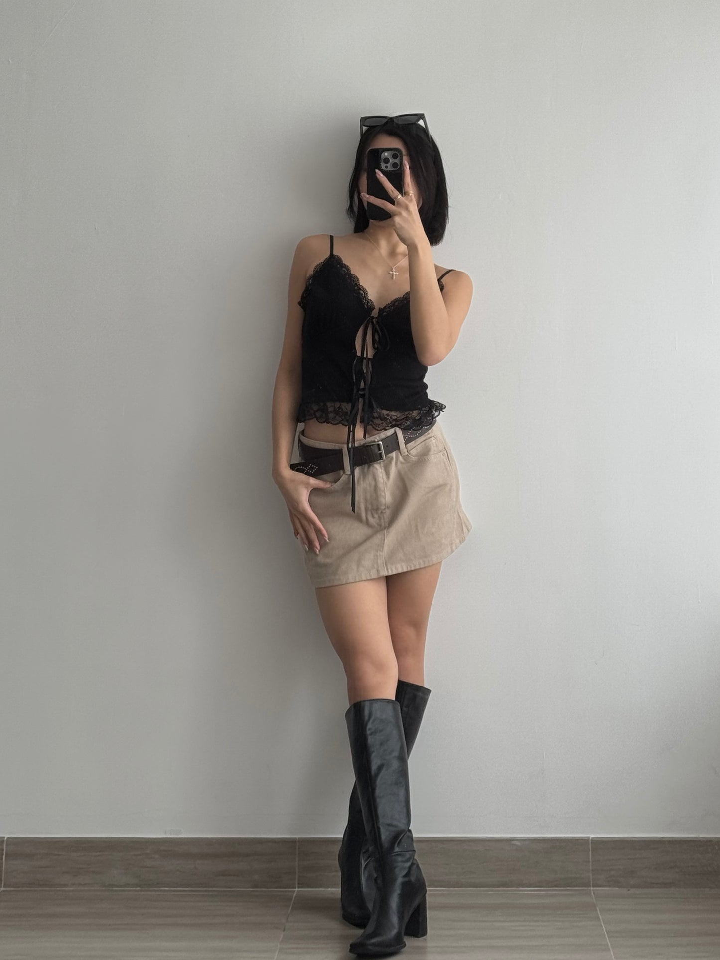 Beige Denim Skort