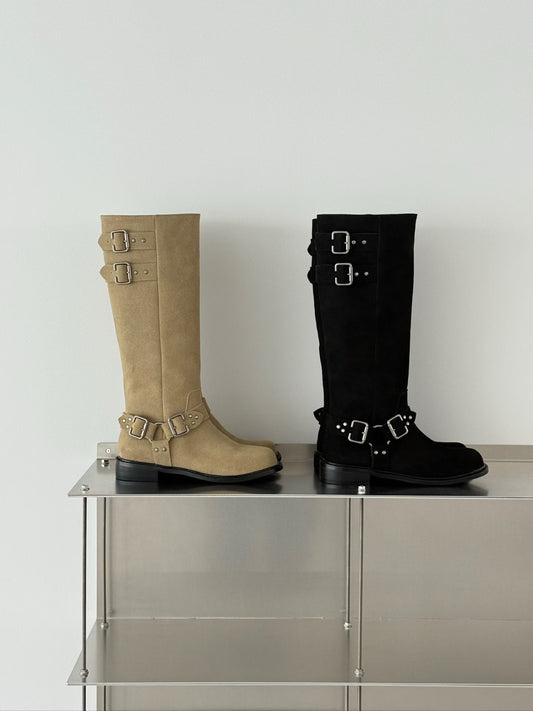 Suede Buckle Boots