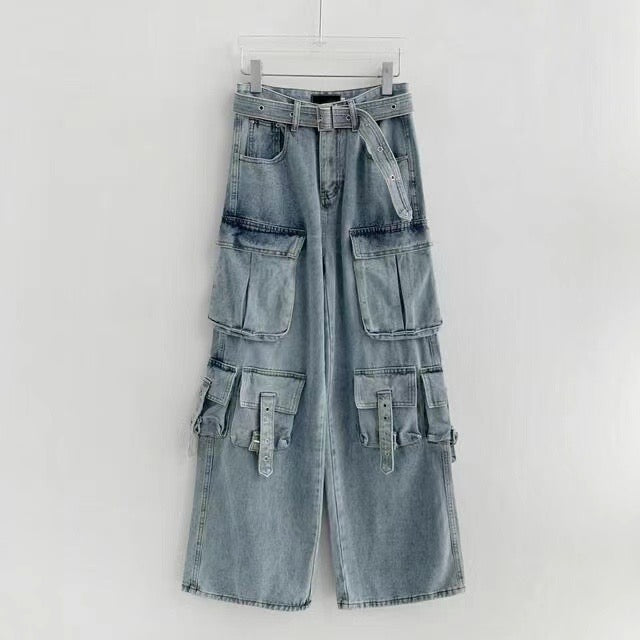 Denim Loose Fit Cargo Jeans