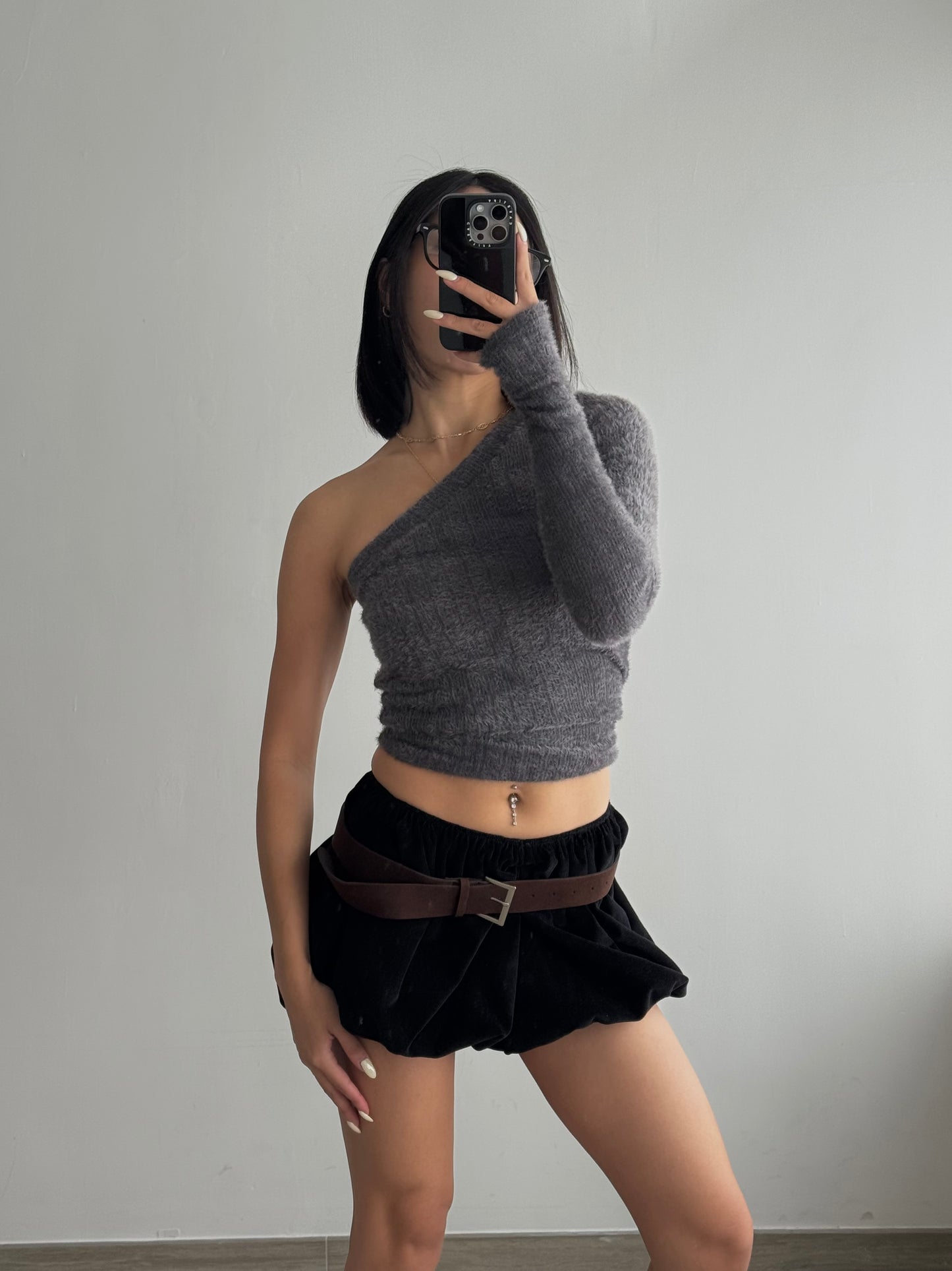 Fur One Shoulder Top